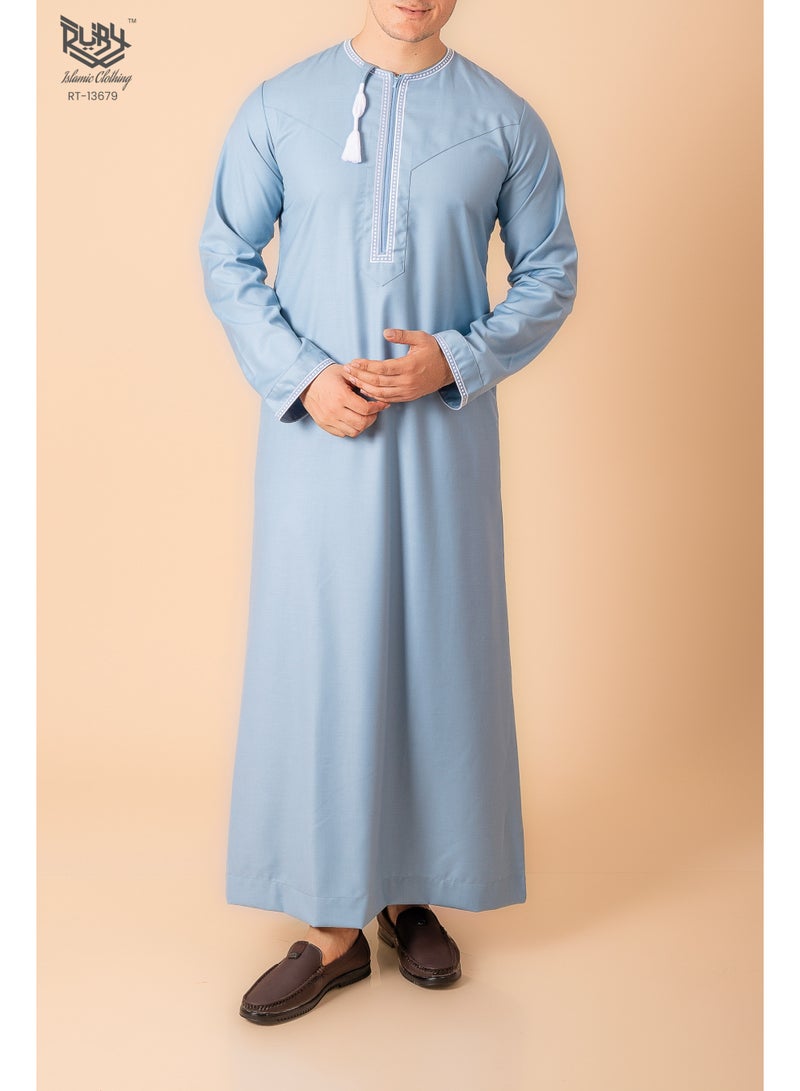 RUBY ISLAMIC CLOTHING Omani/Emirati Dishdasha – Men's Omani/Emirati Style Thobe Kandura Classic - Full-Length Long Sleeve Islamic Jubbah - Image 2